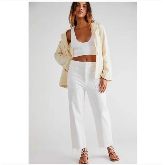 Mother Patch Pocket Private Ankle Fray Jeans Fairest Of Them All White Size 27 - Picture 1 of 11